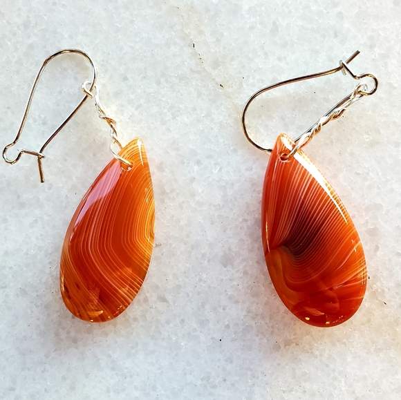New Orange Onyx Agate Dangle Earrings. - Picture 10 of 16
